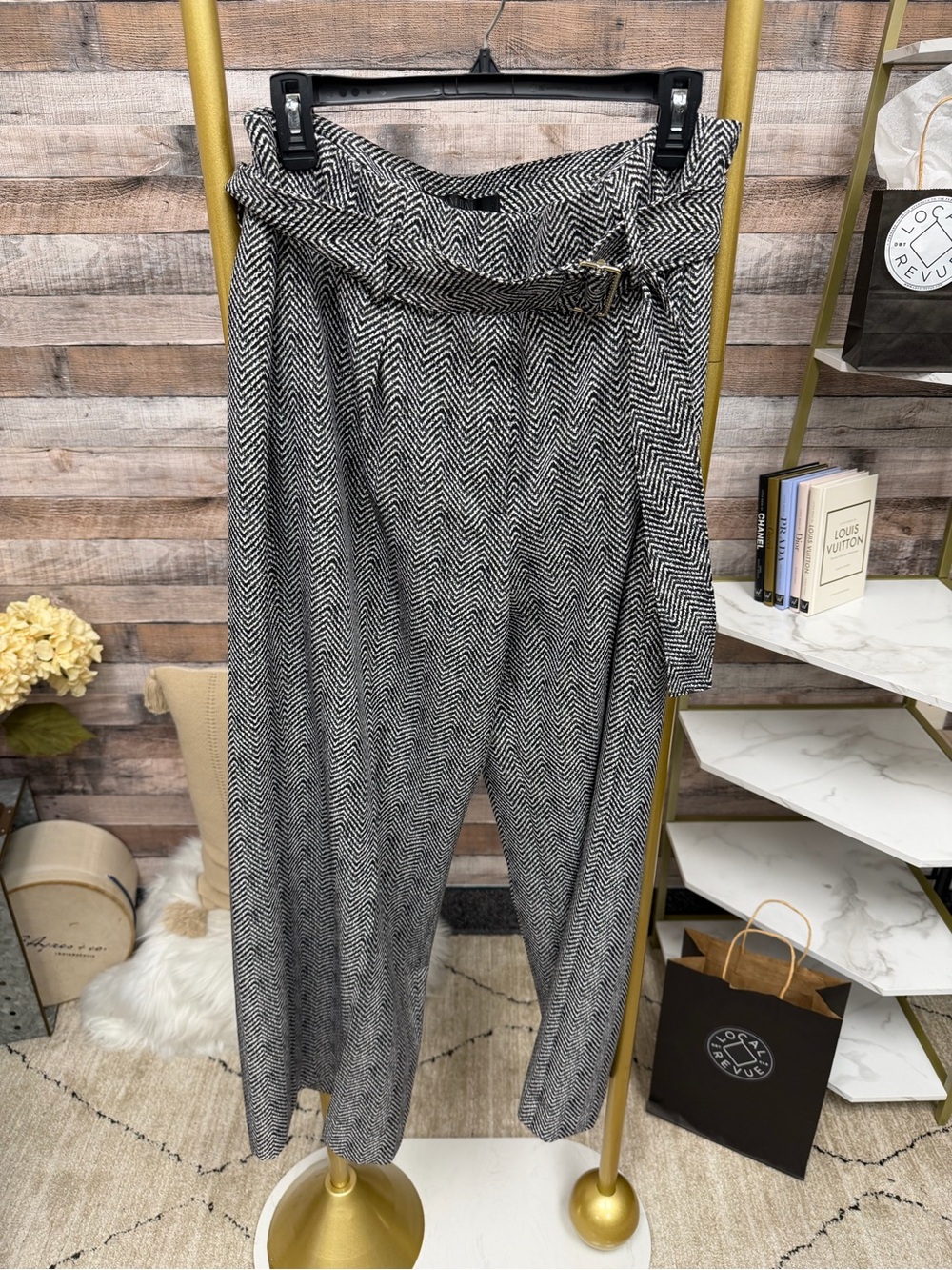 White House Black Market Herringbone Wide Leg Wool Trousers